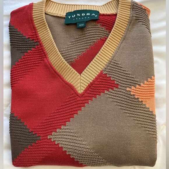 Vintage Tundra 80s Sweater V-Neck 100% Cotton Coogie Dad Grandpa Sweater Size M - Picture 4 of 9
